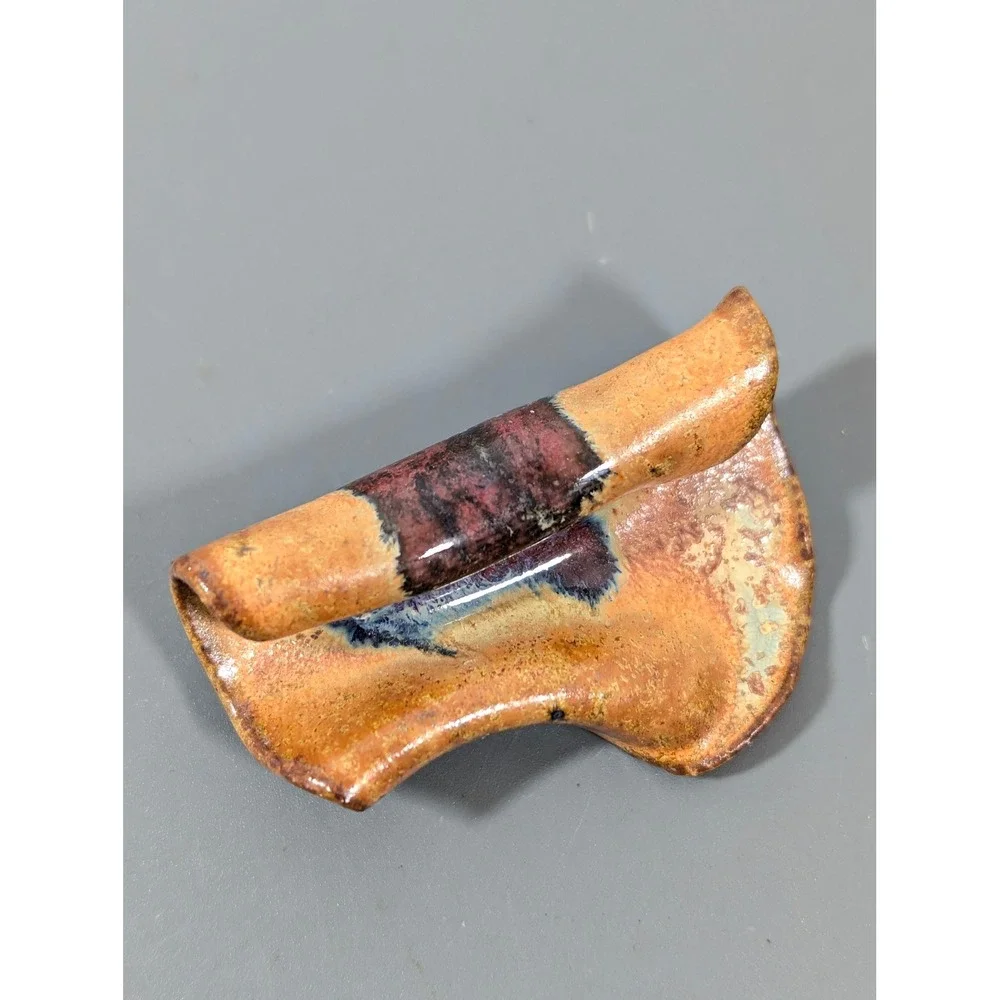 Artisan Ceramic‎ Abstract Sculptural Brooch Brown Studio Pottery Pin